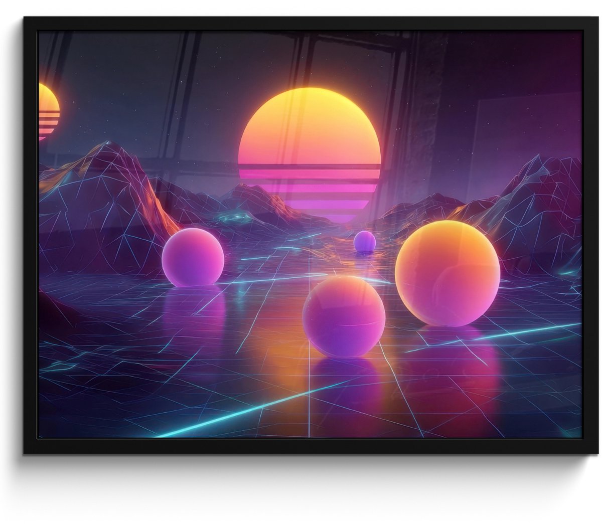 FrameYourWall Poster in lijst - Fotolijst 70x50 cm - Posters - Landschap - Bergen - Bollen - Licht - Posterlijst zwart - Decoratie - Wanddecoratie woonkamer - Muurdecoratie slaapkamer