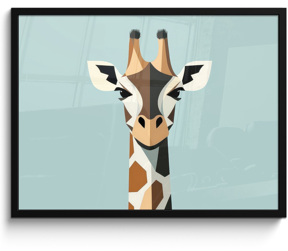 FrameYourWall Poster in lijst - Fotolijst 70x50 cm - Posters - Giraffe - Illustratie - Bruin - Minimalistisch - Posterlijst zwart - Decoratie - Wanddecoratie woonkamer - Muurdecoratie slaapkamer