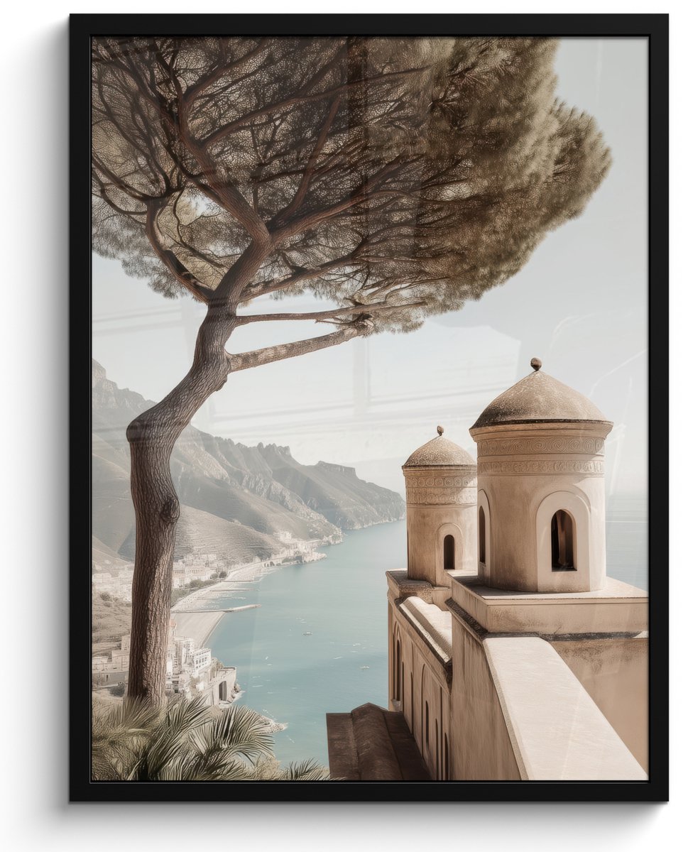FrameYourWall Poster in lijst - Fotolijst 50x70 cm - Posters - Kust - Klif - Boom - Gebouw - Posterlijst zwart - Decoratie - Wanddecoratie woonkamer - Muurdecoratie slaapkamer Kust - Boom - Gebouw