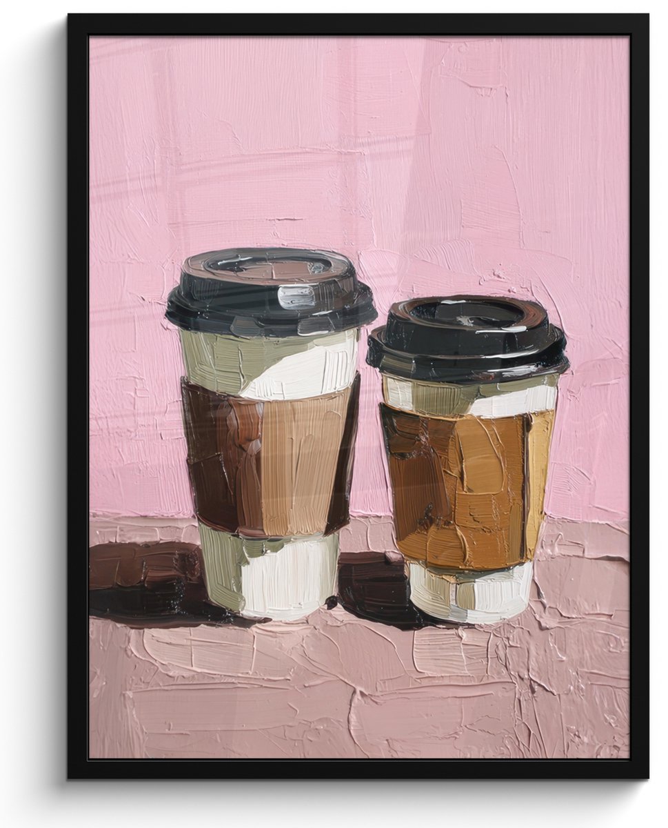FrameYourWall Poster in lijst - Fotolijst 50x70 cm - Posters - Koffiebekers - Deksel - Verf - Textuur - Posterlijst zwart - Decoratie - Wanddecoratie woonkamer - Muurdecoratie slaapkamer