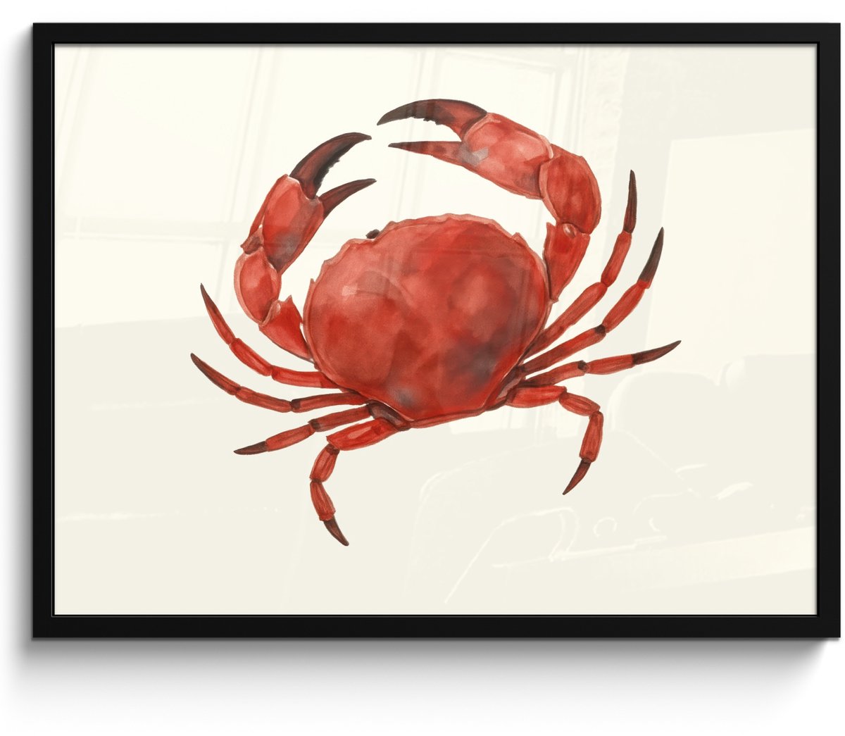 FrameYourWall Poster in lijst - Fotolijst 70x50 cm - Posters - Krab - Felrood - Poten - Posterlijst zwart - Decoratie - Wanddecoratie woonkamer - Muurdecoratie slaapkamer