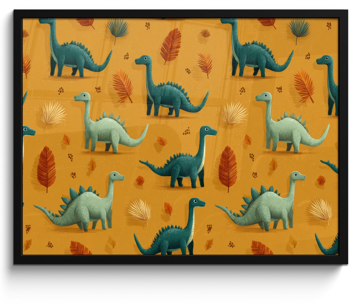 FrameYourWall Poster in lijst - Fotolijst 70x50 cm - Posters - Dinosaurussen - Stekels - Herfstbladeren - Bruin - Posterlijst zwart - Decoratie - Wanddecoratie woonkamer - Muurdecoratie slaapkamer