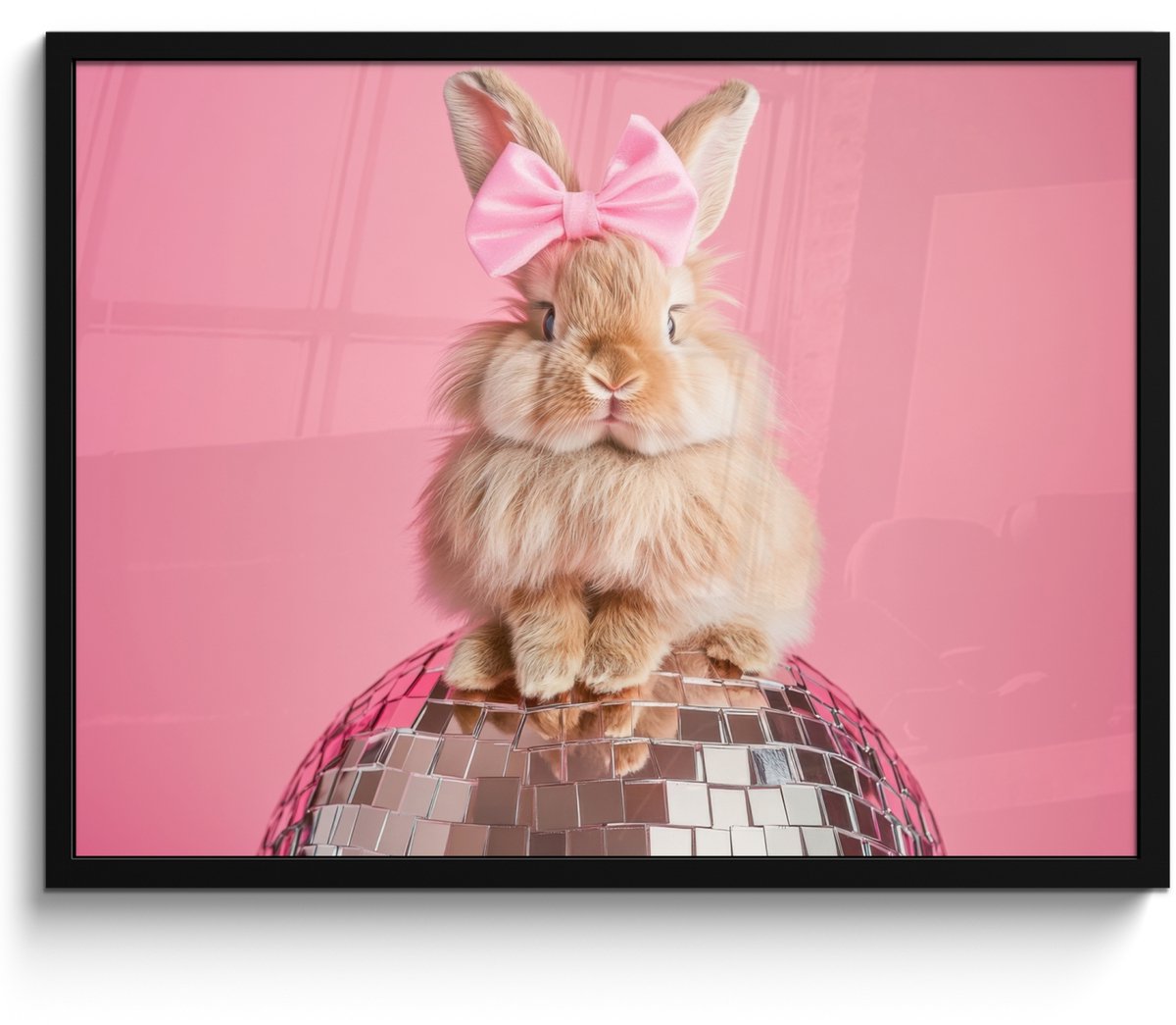 FrameYourWall Poster in lijst - Fotolijst 70x50 cm - Posters - Strik - Discobal - Konijn - Posterlijst zwart - Decoratie - Wanddecoratie woonkamer - Muurdecoratie slaapkamer Konijn - Disco