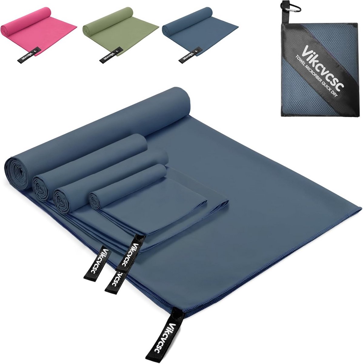 Set van 4 Microvezel Handdoeken in Marineblauw