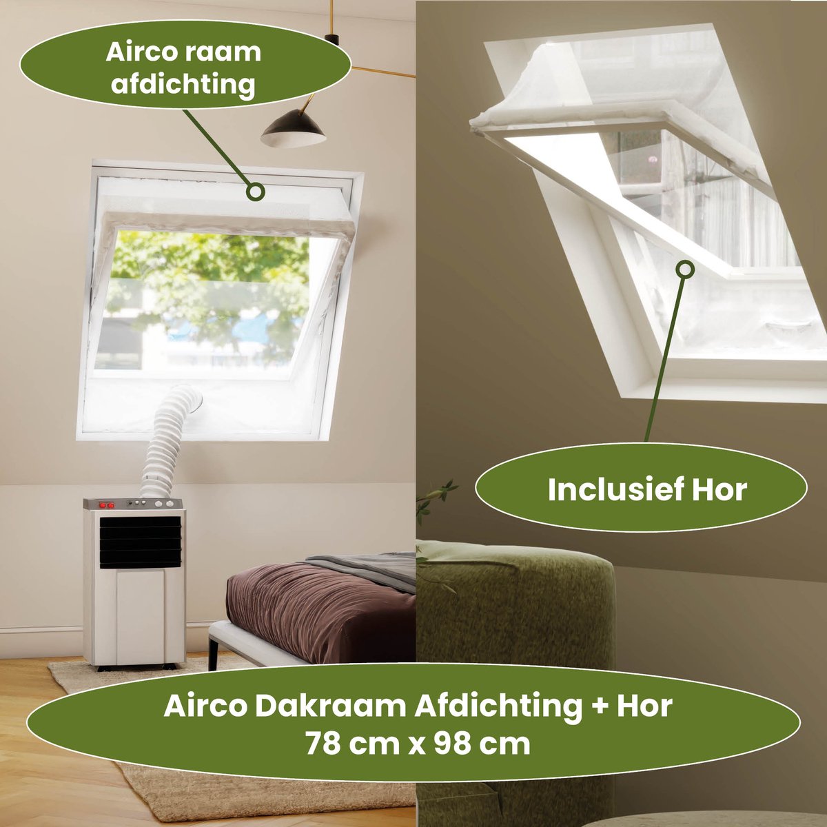 Airco Dakraam Afdichting met Hor – 78 x 98 cm – Geschikt voor Inbouw Velux: MK04 (GGL 1, 304, m04)| Fakro/Optilight: Maatcode 05 | Luxtra: M6A - Slang Afsluiten – Afdichting Raamafdichtingskit