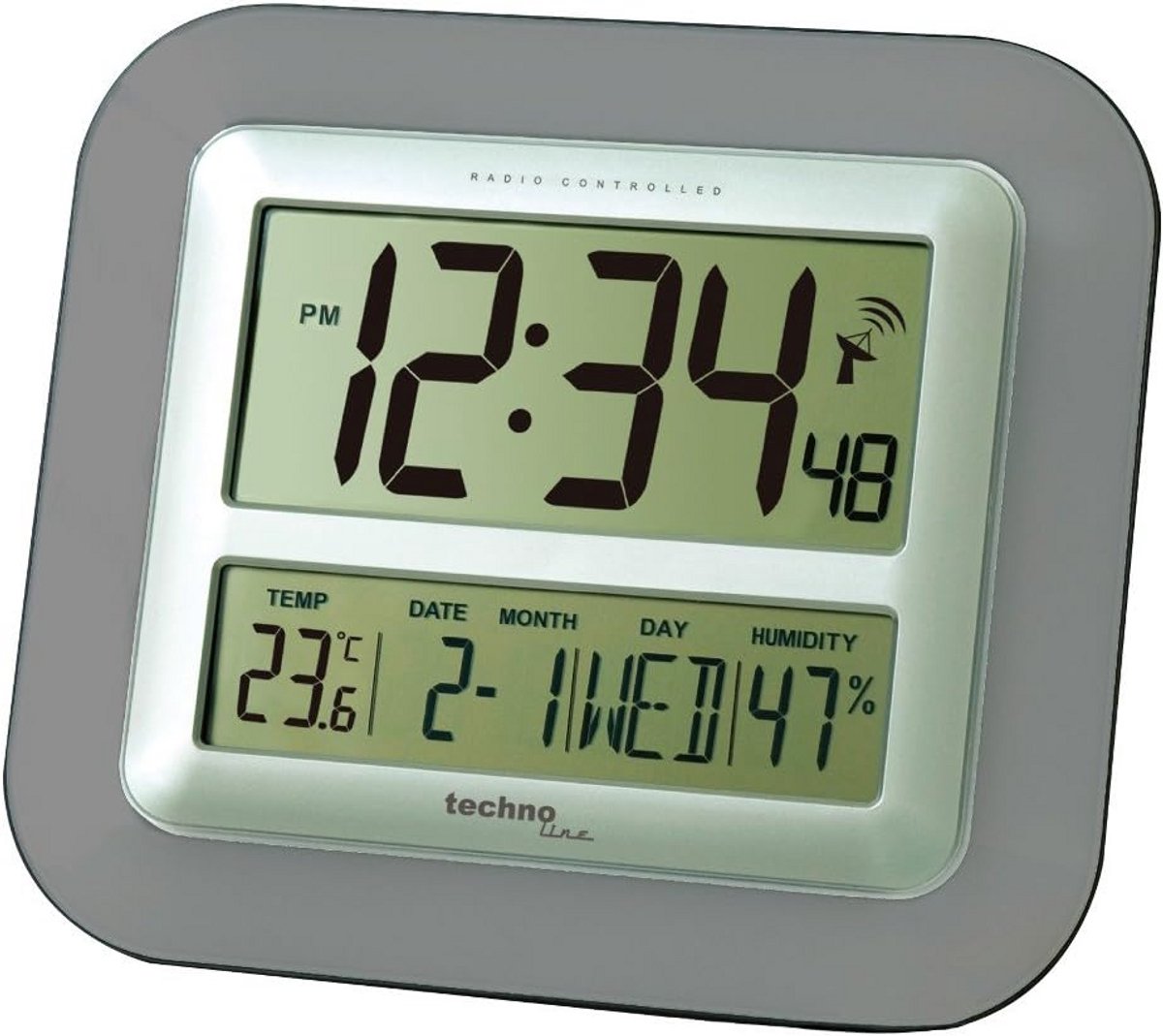 Radiogestuurde Wandklok met Temperatuur- en Vochtigheidsmeter - DCF-77 - Automatische Tijdaanpassing - Wekker met Snooze - Meertalige Kalender