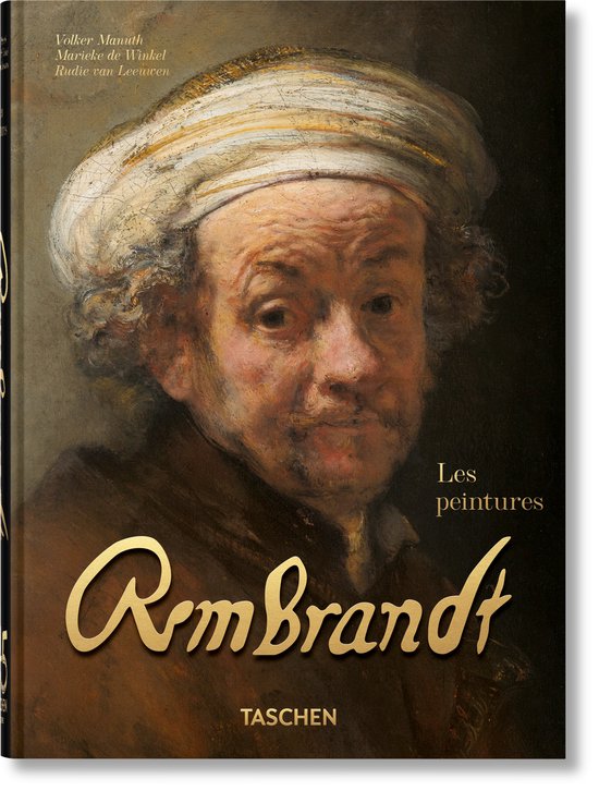 Boek 'Rembrandt' van Taschen met een schilderij van Rembrandt met een witte tulband en bruine kleding.
