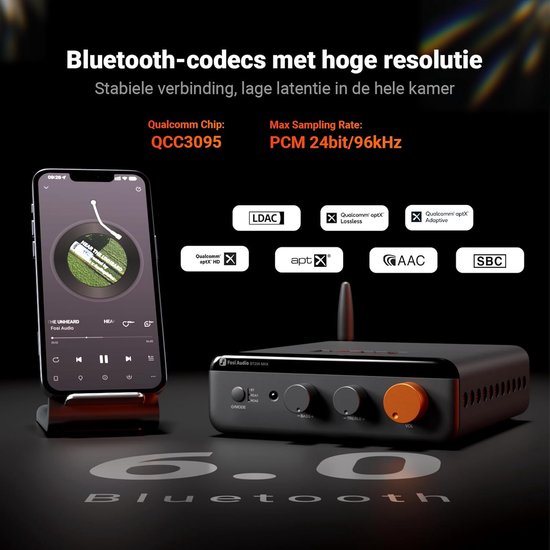 Fosi Audio BT20A MAX 48V Bluetooth Versterker - 2x300W - HiFi Klasse D - Bluetooth 5.0 - Inclusief 48V Voeding — afbeelding 5