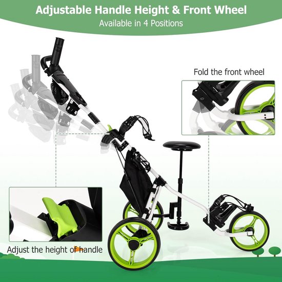 Inklapbare Golfkar met 3 Wielen - Push Cart met Scorebord en Voetrem van Merkloos — afbeelding 5