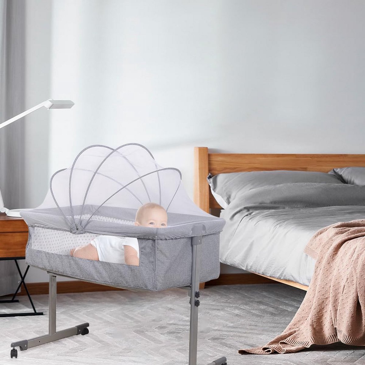 Inklapbare Babywieg met Wieltjes - 3-in-1 Co-sleeper & Reiswieg - Verstelbaar & Inclusief Muggennet