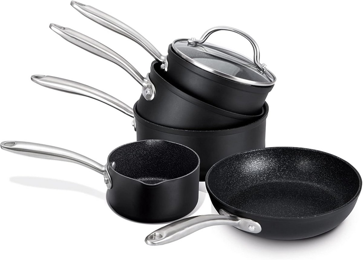 6-delige pannenset inox met melkpan, inductie en ovenbestendig