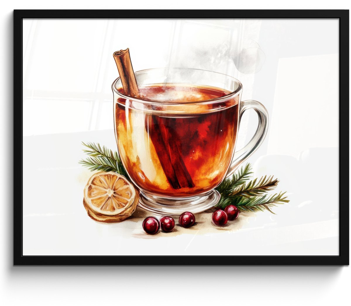 FrameYourWall Poster in lijst - Fotolijst 70x50 cm - Posters - Thee - Warm - Winter - Sfeer - Posterlijst zwart - Decoratie - Wanddecoratie woonkamer - Muurdecoratie slaapkamer Winter - Thee