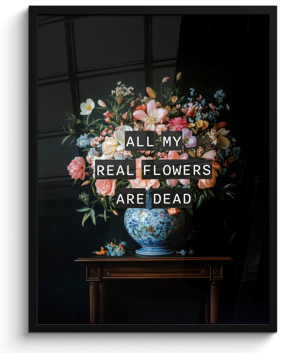 FrameYourWall Poster in lijst - Fotolijst 50x70 cm - Posters - Bloemen - Art - Pastel - Quotes - Posterlijst zwart - Decoratie - Wanddecoratie woonkamer - Muurdecoratie slaapkamer Bloemen - Vaas - Quote