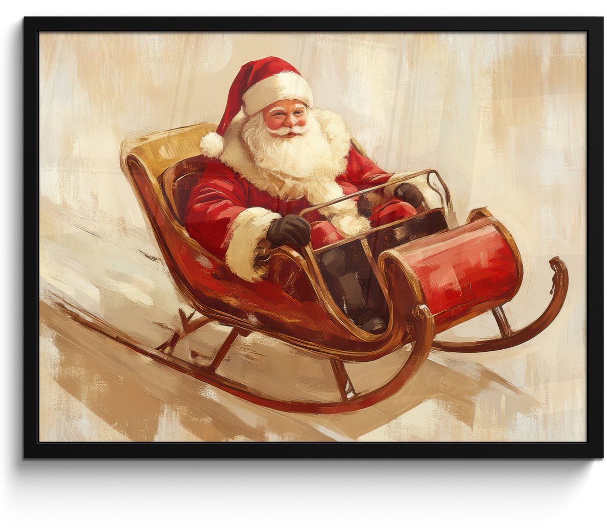 FrameYourWall Poster in lijst - Fotolijst 70x50 cm - Posters - Kerst - Slee - Kerstman - Posterlijst zwart - Decoratie - Wanddecoratie woonkamer - Muurdecoratie slaapkamer - Kerstversiering - Kerstdecoratie voor binnen - Kerstmis Kerstman - Slee
