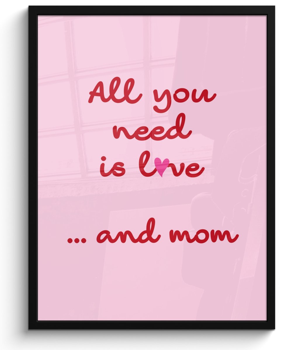 FrameYourWall Poster in lijst - Fotolijst 50x70 cm - Posters - Moeder - Love - Tekst - Rood - Posterlijst zwart - Decoratie - Wanddecoratie woonkamer - Muurdecoratie slaapkamer Moeder - Tekst