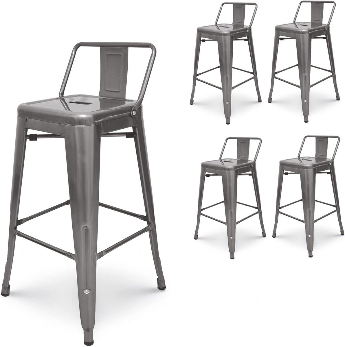 Set van 4 Industriële Barkrukken met Rugleuning Metaal 66 cm Zithoogte