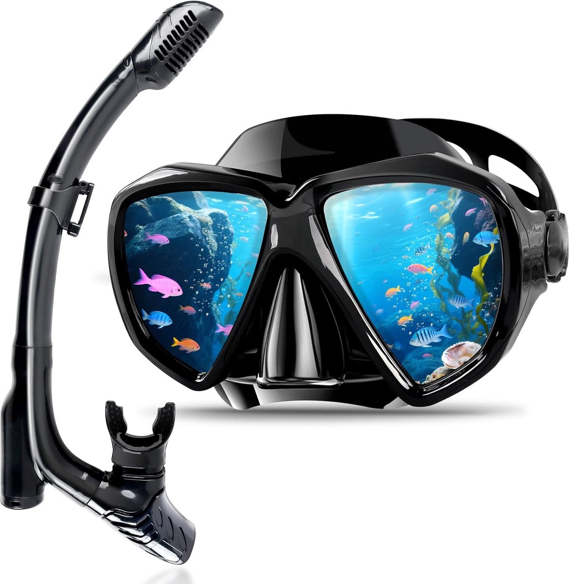 Snorkelset volwassenen kinderen - droge snorkel en duikbril 180° anti-lek anti-condens