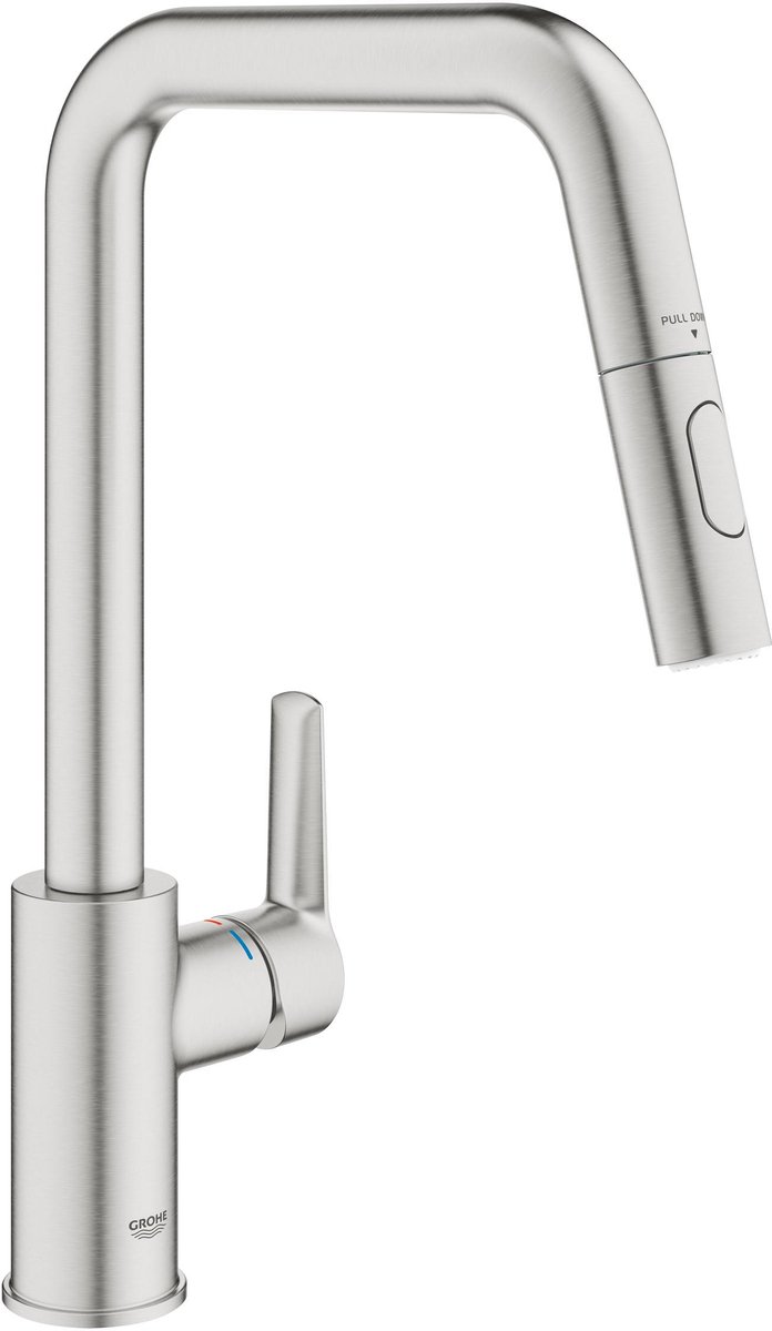 GROHE QuickFix Start eengreepsmengkraan - Uittrekbaar - Twee straalsoorten - SuperSteel (RVS kleur)