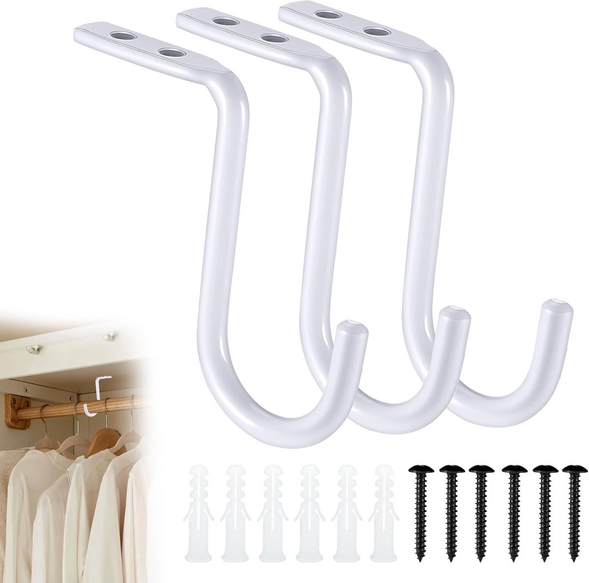 3-Delige Zware Metalen Kledingroede Houder voor Garderobe Kast Stang