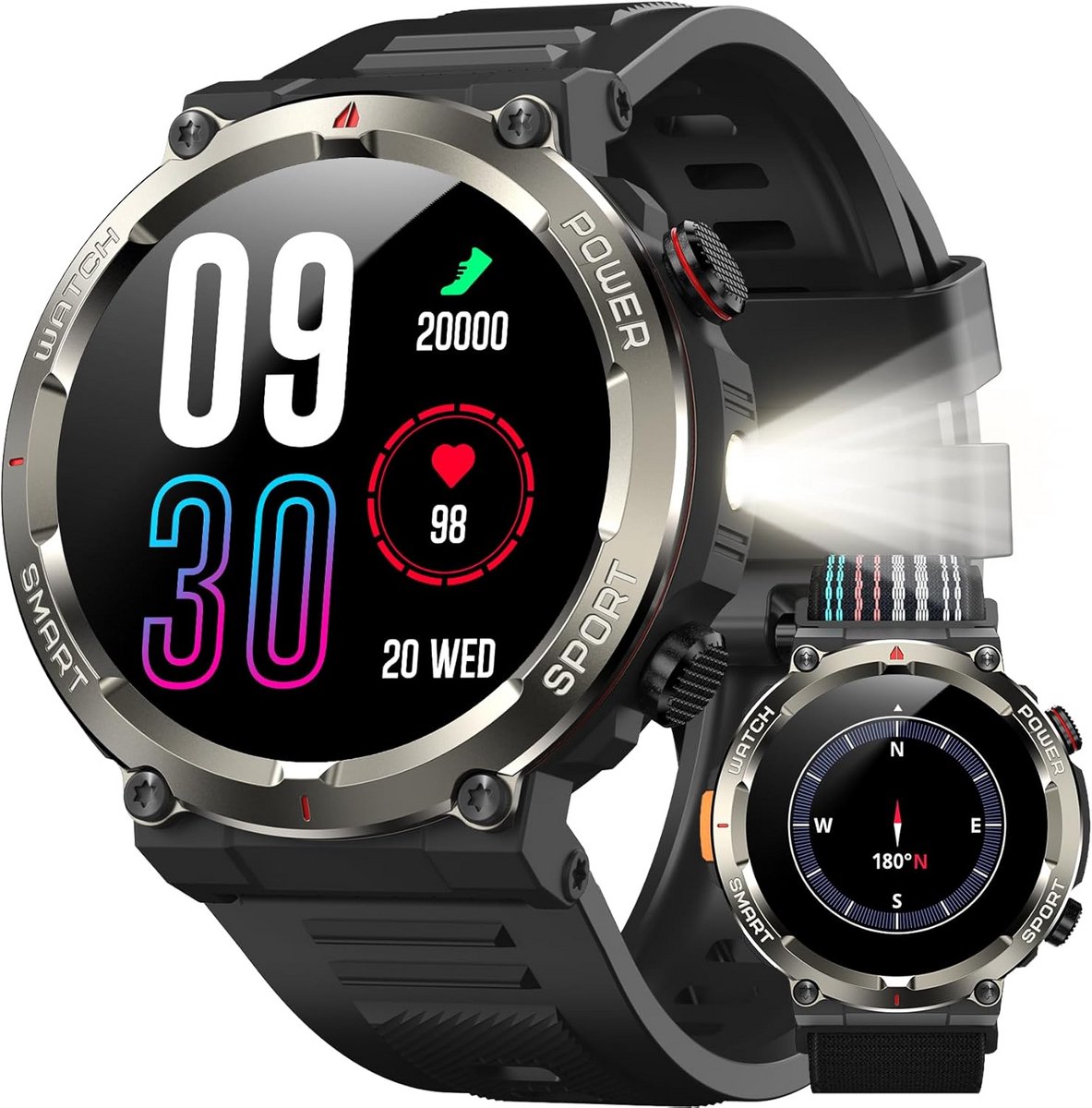 Militaire Smartwatch voor Heren met Groot Scherm en Lange Accuduur