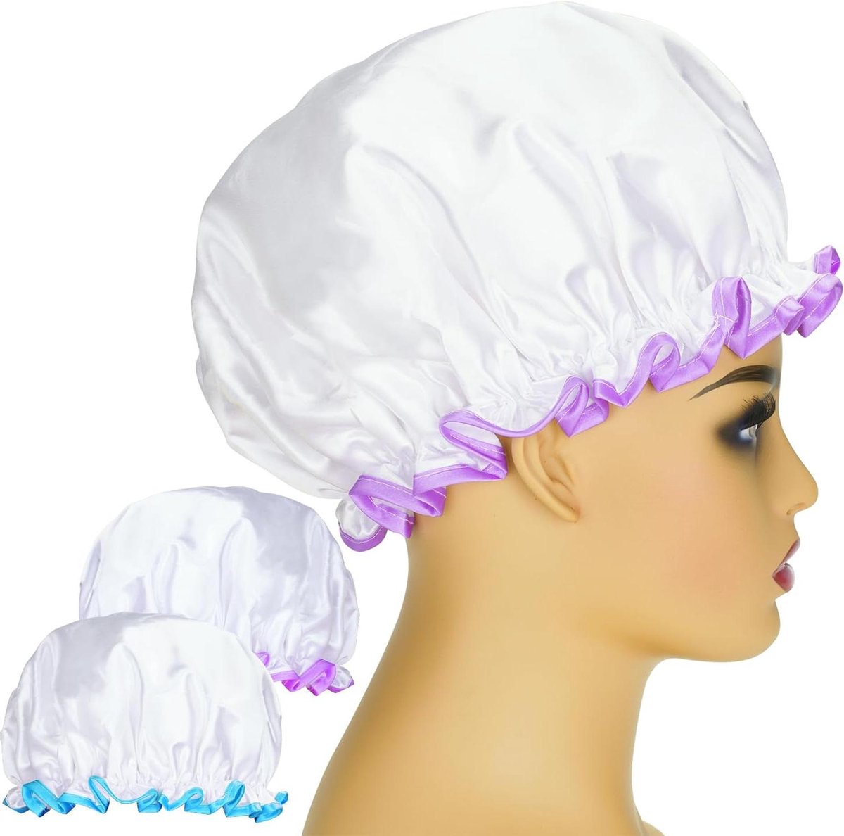 Douchemuts voor dames, dubbele laag, waterdicht, herbruikbaar - set van 2 stuks