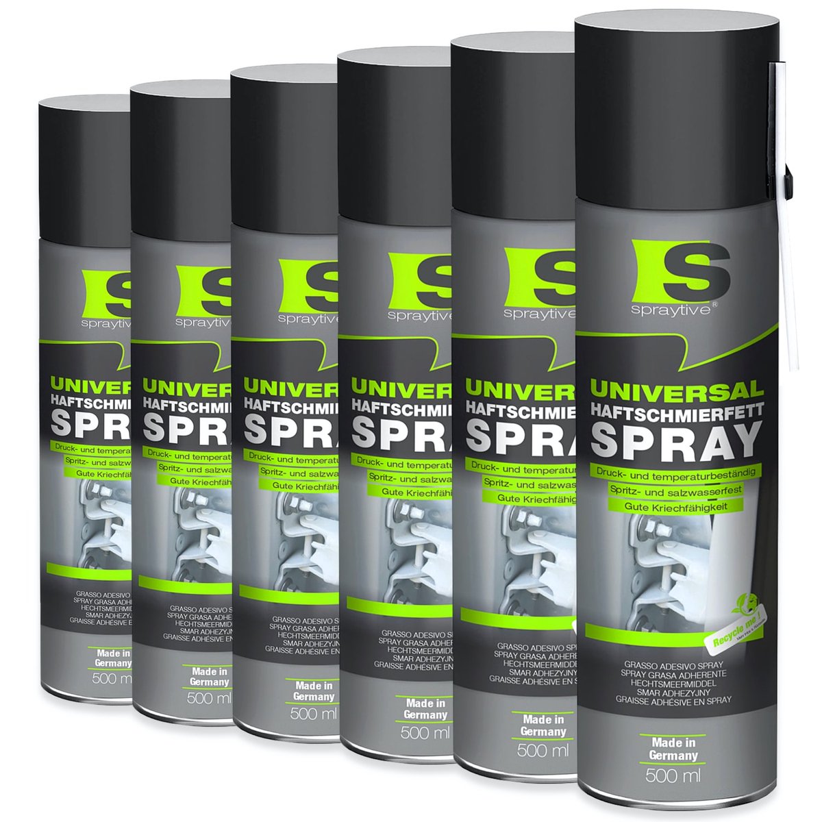 Spraytive 6x 500ml hechtsmeervet spray smeermiddel en kruipolie voor lagers scharnieren beschermt tegen slijtage en roest