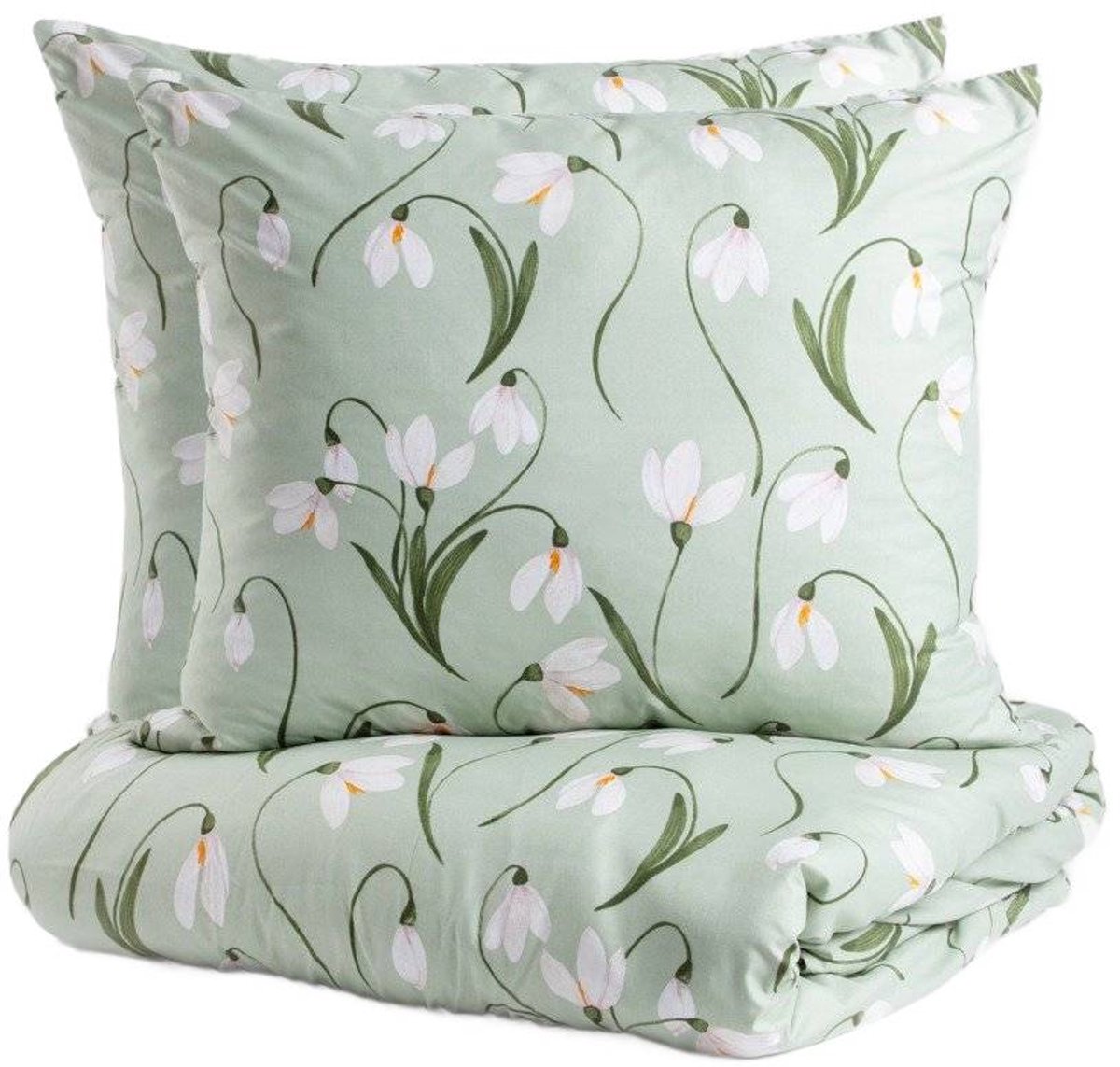 HOMLA - THANA - BEDDING - Beddengoed - Dekbedovertrek - Microvezel met Bloemenmotief - 160x200 cm - Pastel Groen
