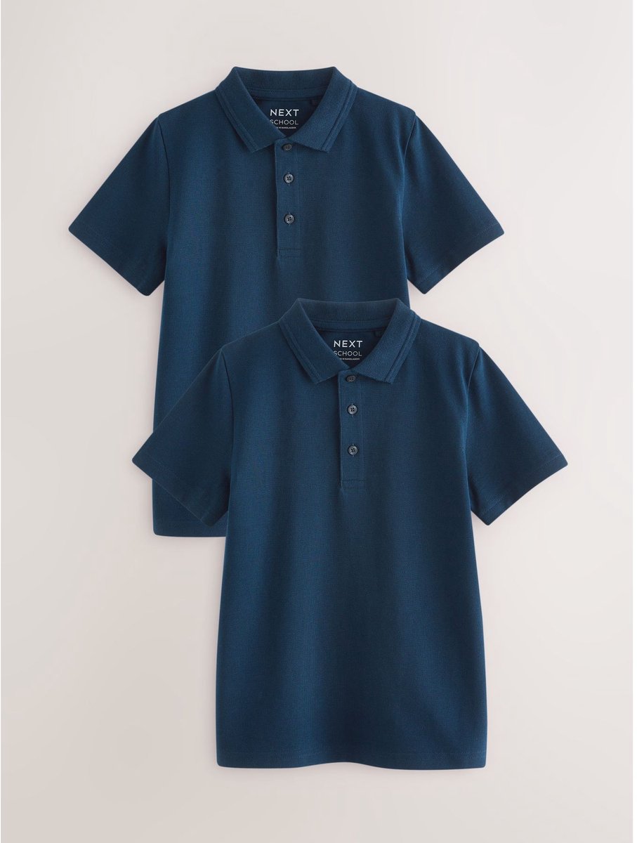 Next - Jongens - Set van 2 schoolpolo's met korte mouwen van katoen met normale pasvorm - Blauw