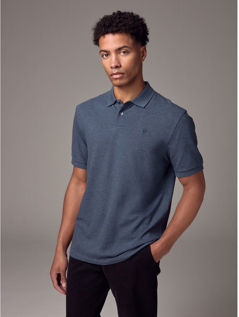 Next - Heren - Piqué-poloshirt met korte mouwen en standaard pasvorm - Blauw