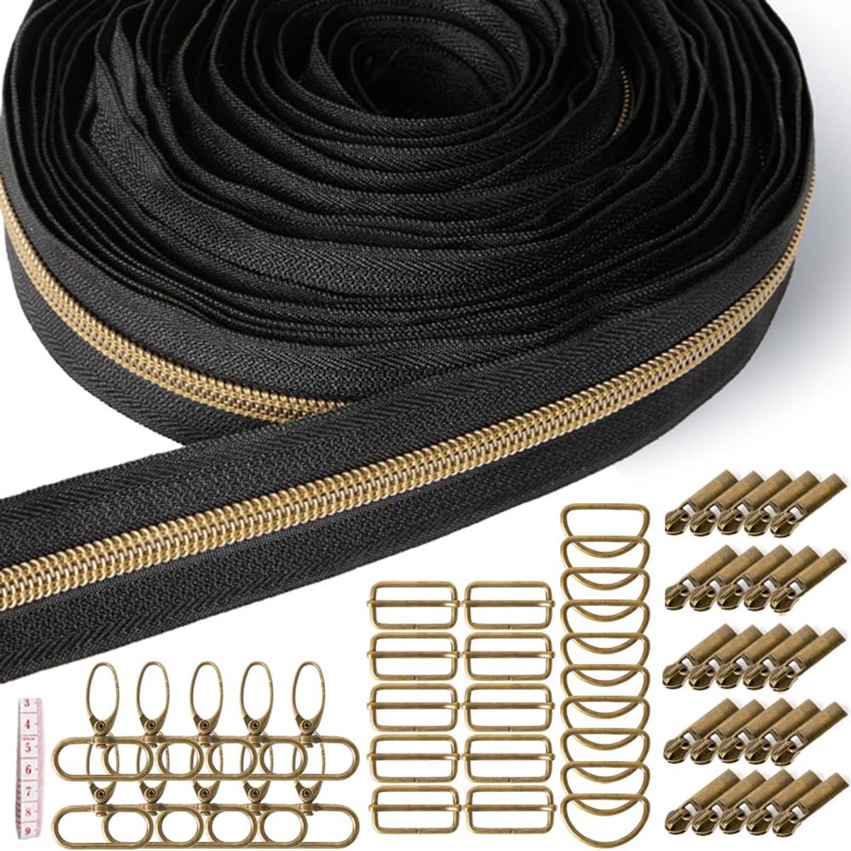 Ritssluitingen per meter - Naai ritsen - Tassen maken - Ruime set accessoires - 9 meter - Brons
