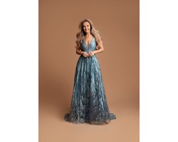 Lichtblauwe Glitter Galajurk met A-lijn Pasvorm Leilana – 3XL (46)