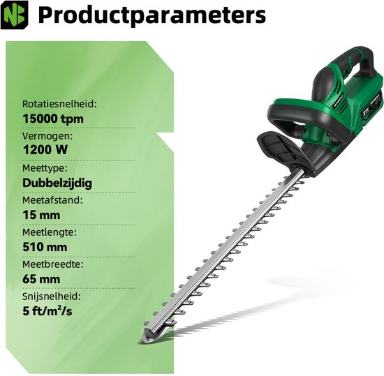 NewBeny Accu Heggenschaar - 51 cm Bladlengte - Elektrische Heggenschaar - met 2x Accu’s - Professionele heggen - Struikschaar - voor heggen, struiken, snoeien van Merkloos	 — afbeelding 2
