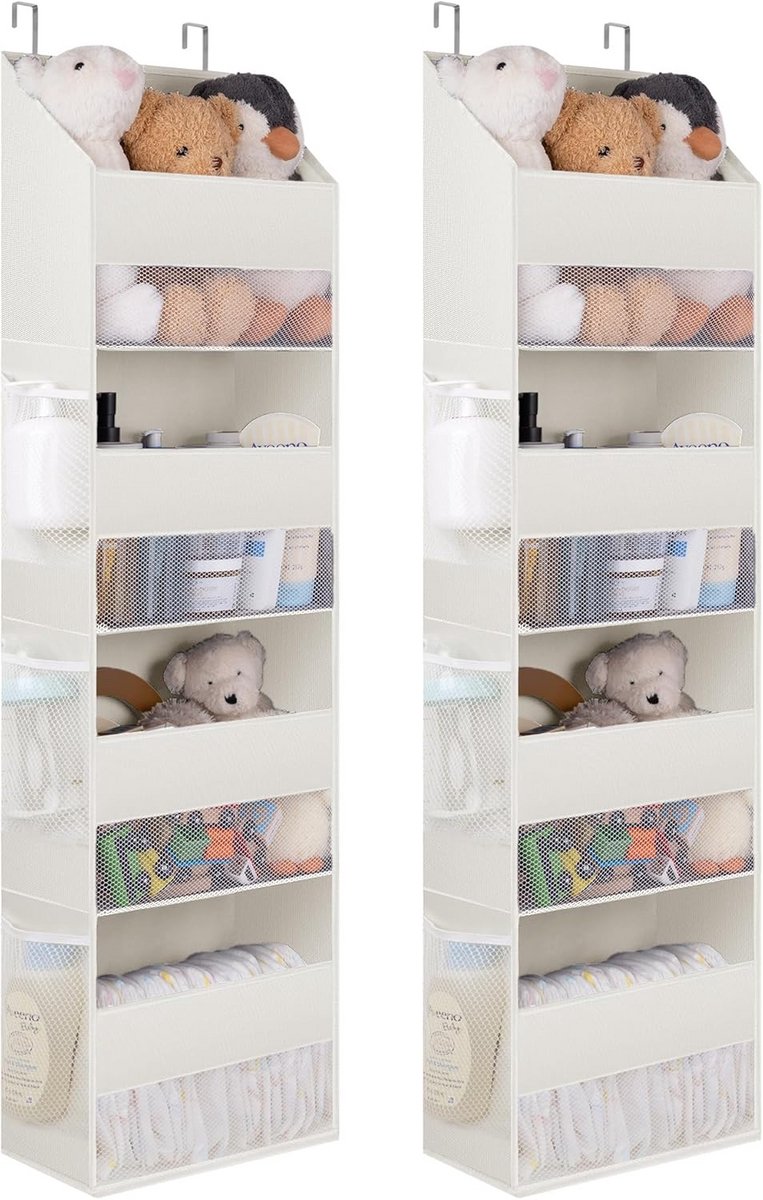 Deurhanger Organizer - Hangrek Opslag - Ruimte Besparen - Met Zijvakken - Vier Vakken - Beige