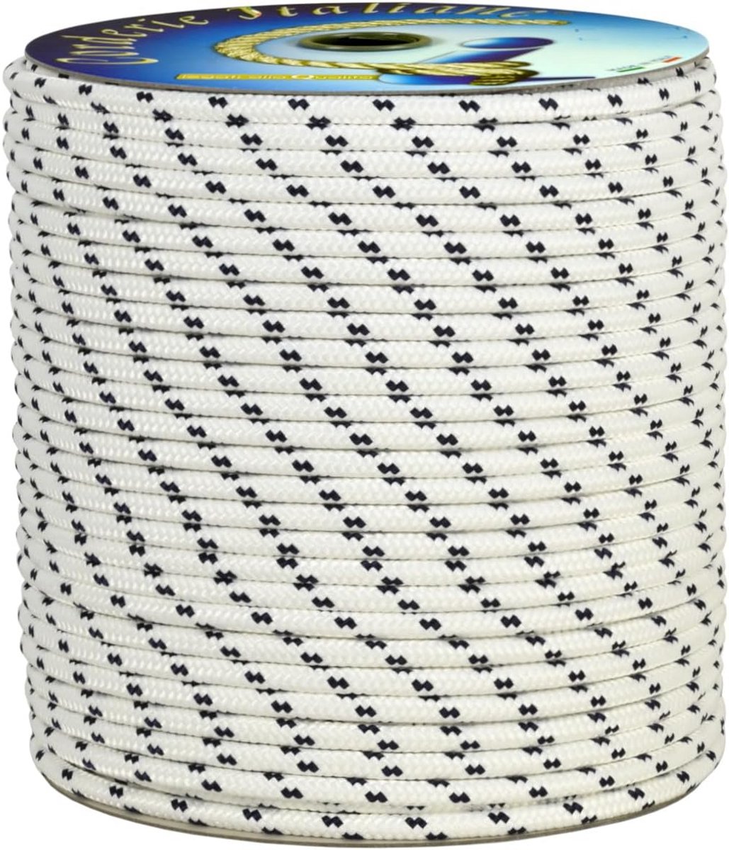 Zeekoord Polyester - Touw Touwband - Tuin & Doe-het-zelf - UV-gestabiliseerd Weerbestendig - 10mm 200 Meter - Wit Blauw