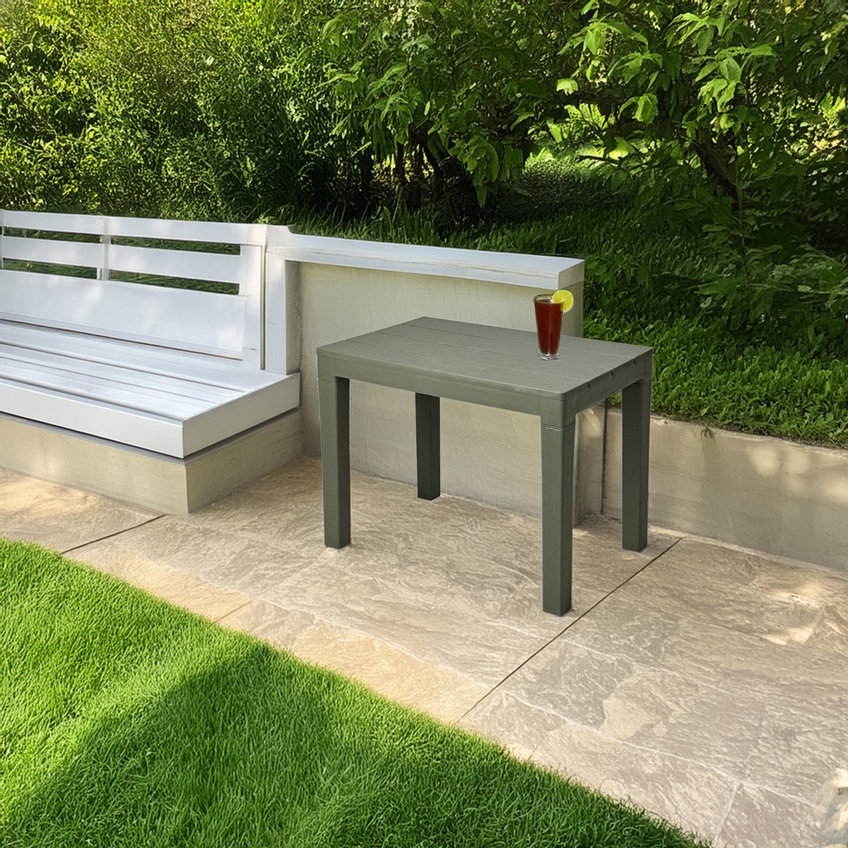 Pro Garden Tuin bijzettafeltje - groen - kunststof - 60 x 39 x 45 cm - koffietafel - tuinset tafeltje thumbnail 2