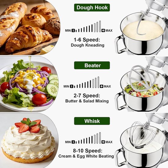 Keukenmachine 3-in-1 - Bakmachine Deegmixer - Brood Bakken - Grote Kom Capaciteit - 7 Liter Kom - Zilver van Merkloos — afbeelding 5