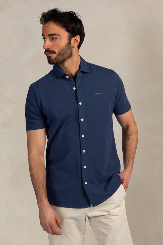 New Zealand Auckland Overhemd Shirt Short Sleeve 26cn590s 2616 Navy Sky Mannen Maat - L