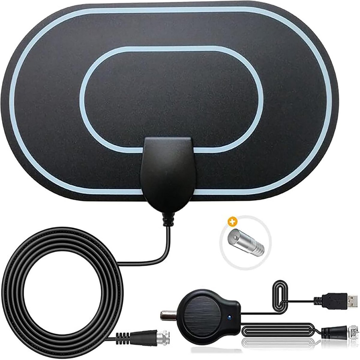 Interne TV Antenne - Digitale Antenne - Kijk TV - Versterkte Ontvangst - 5m Kabel - Zwart