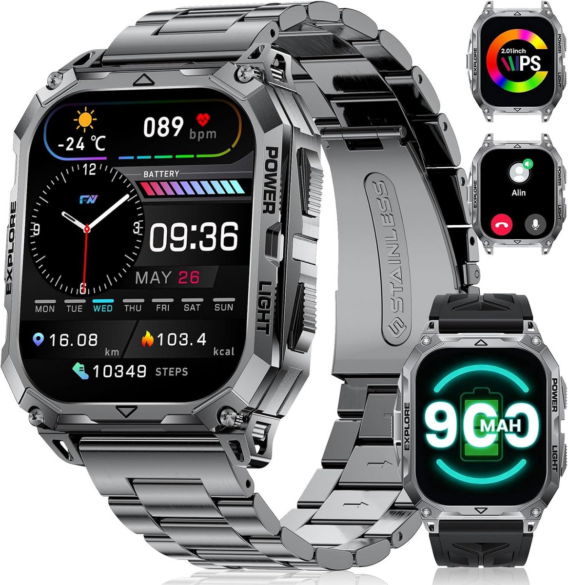 Slim Horloge Heren - Fitness Tracker - Gezondheid Monitoren - Groot HD Display - 2.01 Inch Scherm - Zwart
