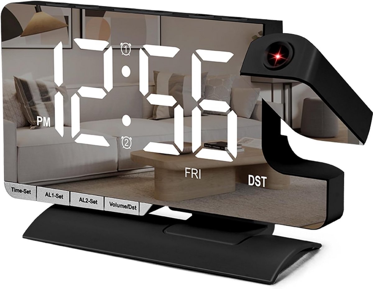 Digitale Klok - Nachtkastje Wekker - Tijd Weergeven - Draaibare Projector - 18 cm Breed