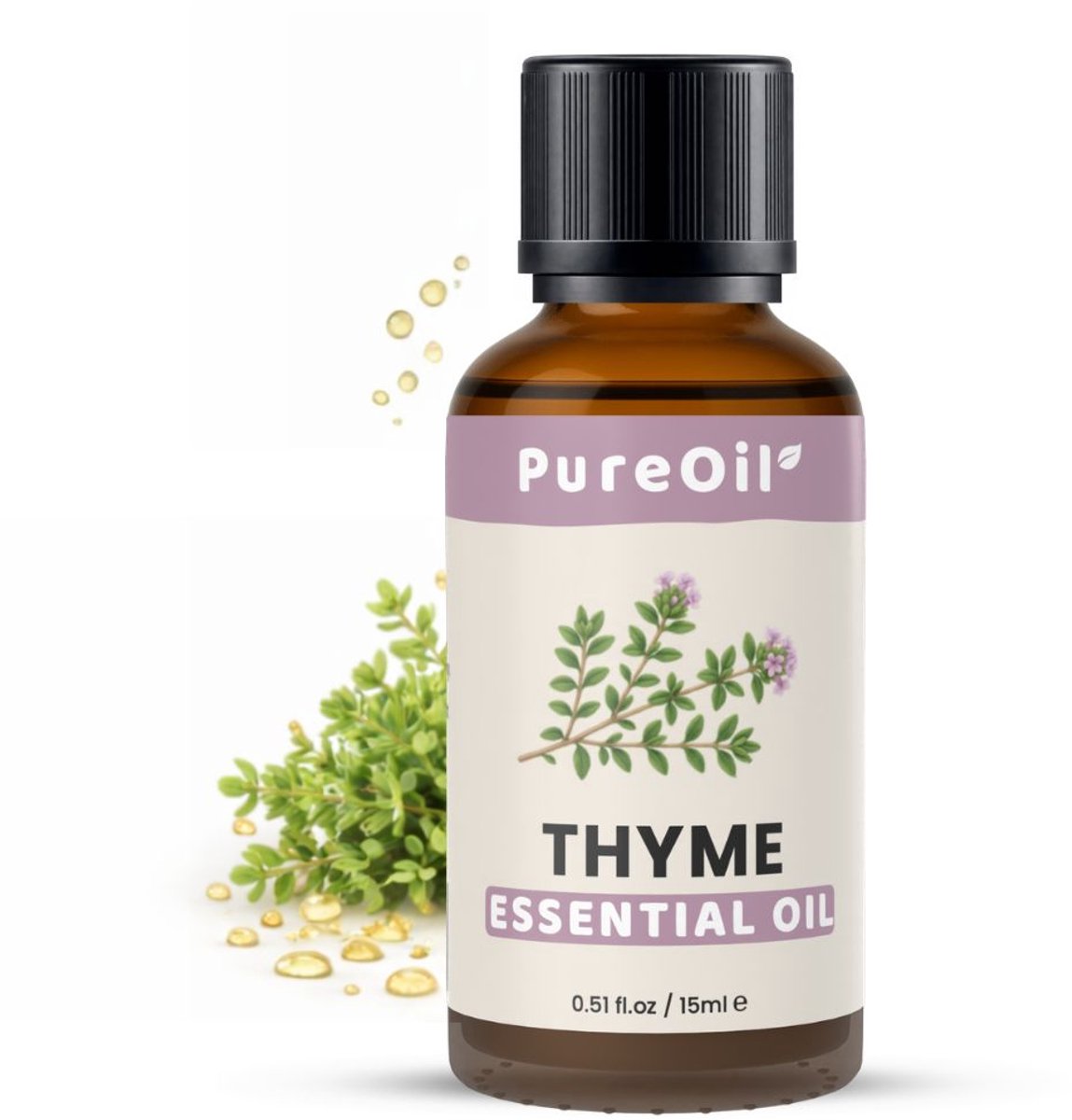 PureOil – Tijm Etherische Olie – 15ml – 100% Puur, Natuurlijk & Vegan – Voor Huid | Gezicht | Scalp | Diffuser | Aromatherapie