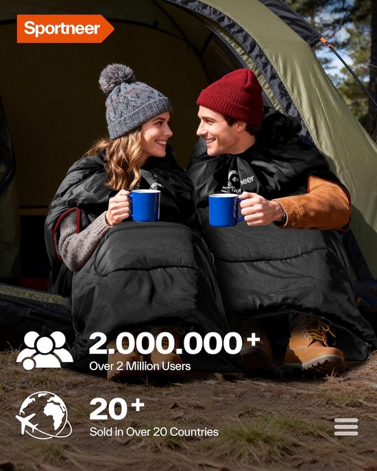 Outdoor Slaapzak - Dekenslaapzak Kampeer - Kamperen & Reizen - Met Armsgaten - 220x85cm - Zwart van OutDoor — afbeelding 2
