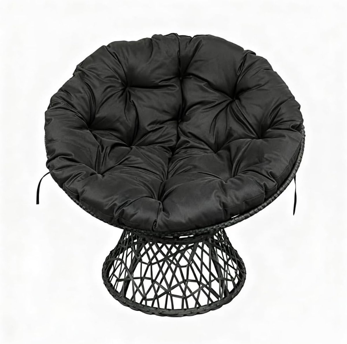 Ergonomische Papasan Stoel met Dik Kussen - 360° Draaibare Loungestoel - Rotan Look Relaxstoel voor Woonkamer & Slaapkamer - Zwart