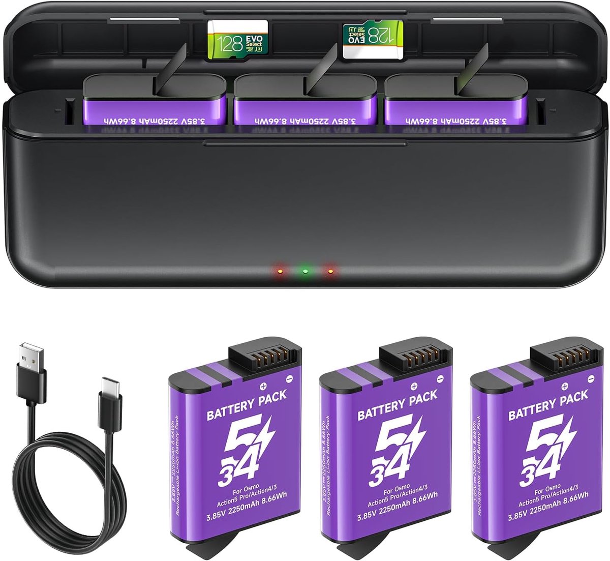 Batterijlader Set - Oplaadstation Camera - Camera Accu's Opladen - Drie Kanaals Laden - 15.9 x 15.6 x 4.2 cm