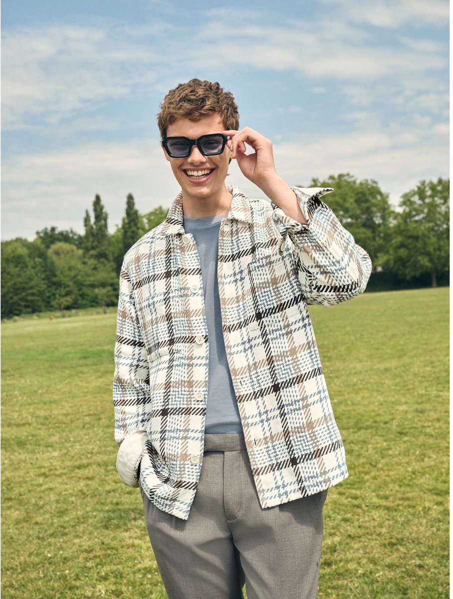 Next - Heren - Geruite keperstof overshirt - Crème