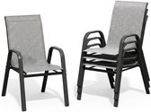 Tuinstoelen Set van 4 - Stapelbaar - Textileen & Metaal - Weerbestendig en Roestvrij - Luxe Buitenstoelen voor Tuin, Balkon & Terras - Grijs
