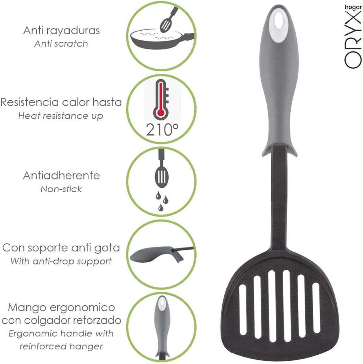 Keuken Spatel - Nylon Schraper - Koken Bakken - Hittebestendig Tot 240°C - 325 x 9 cm - Zwart