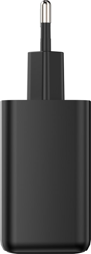 Zwarte USB-C adapter, van voren gezien.