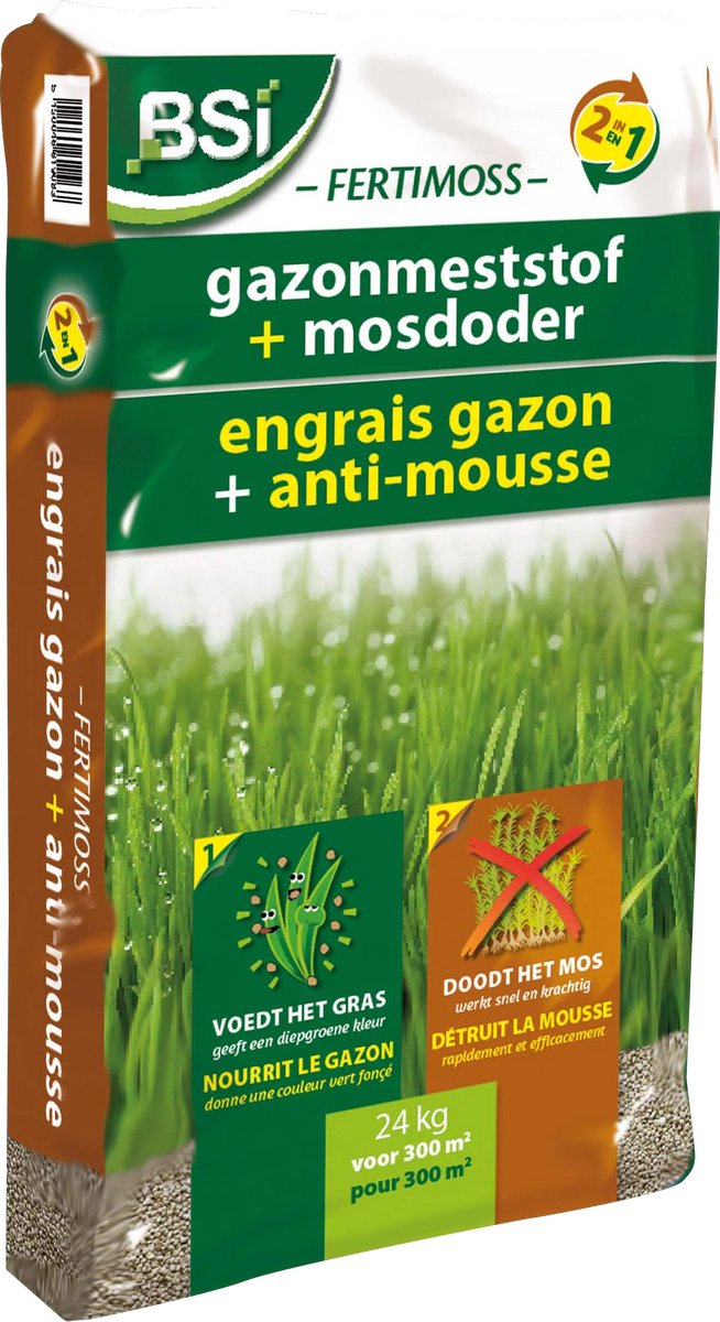 BSI - Fertimoss 2 in 1: Mosdoder + Gazonmeststof voor een egaal en diepgroen gazon - 24 kg voor 300 m²