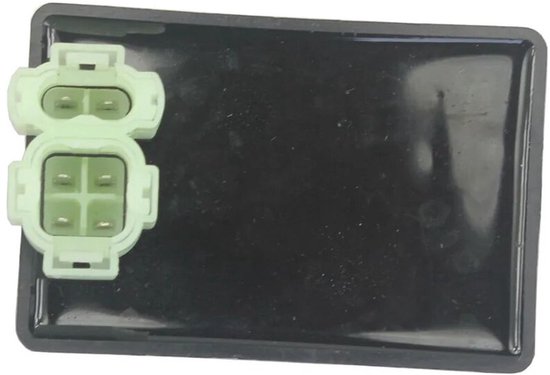 Unité CDI noire avec connecteur vert à 4 broches montrant les broches.